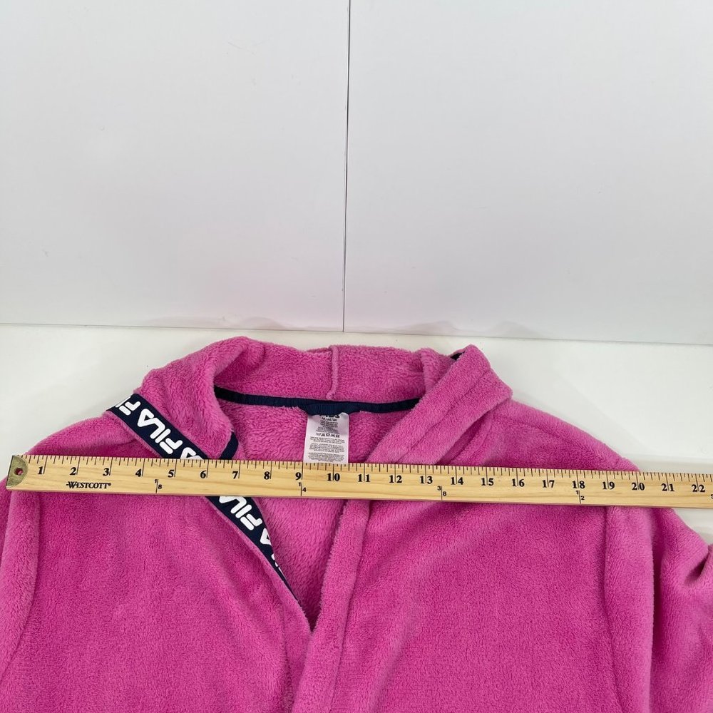 FILA Pink/Black Fleece Hooded Robe Logo Spell Out Trim Size Medium - Picture 9 of 11